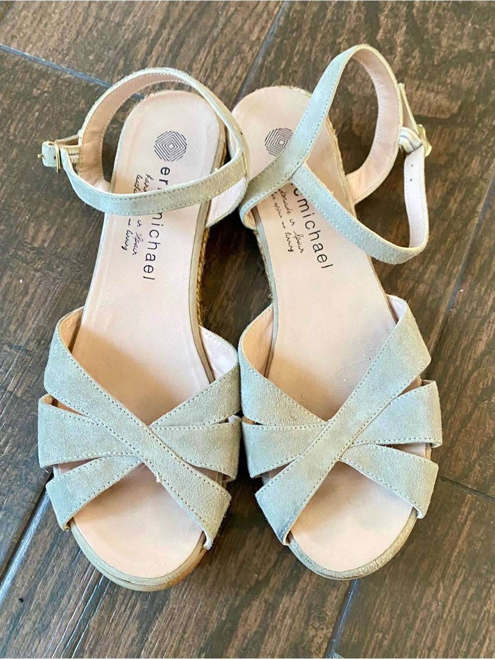 Eric Michael Beige Suede Espadrille Sandals Made In Spain